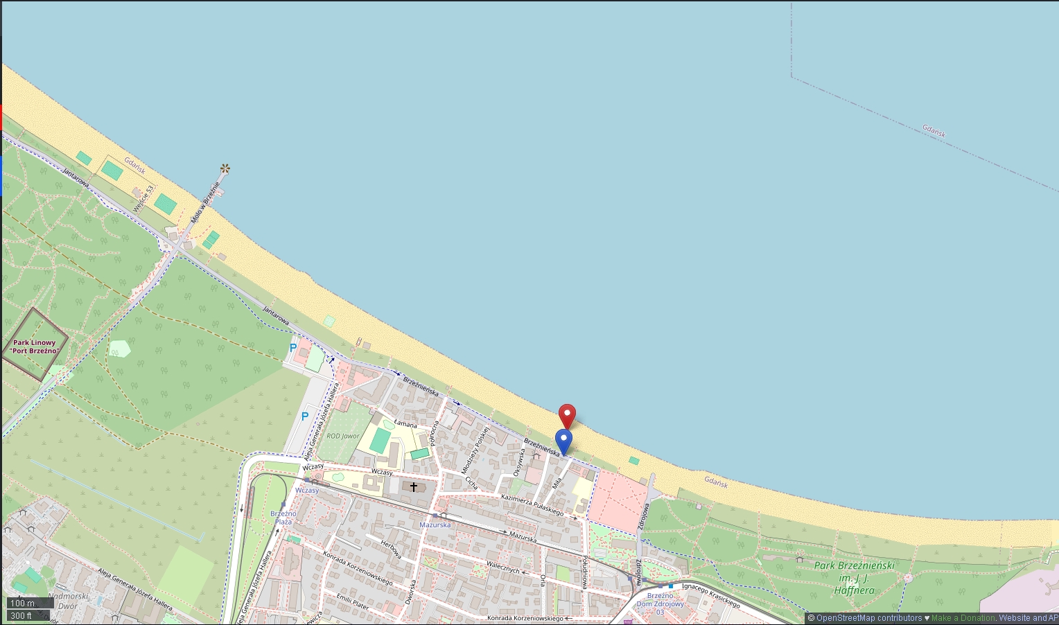 mapa drony na plazy, https://www.openstreetmap.org/#map=16/54.41149/18.63700&layers=N